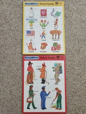 Vintage Puzzle Patch Picture 2 Jigsaw Puzzles Bundle 1991 25 Piece